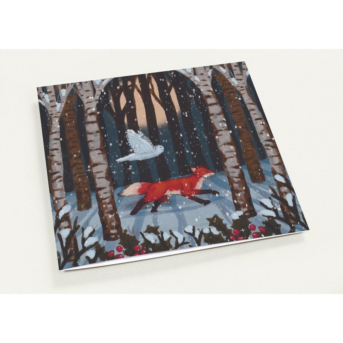 Whimsical Fox and Snowy Owl Holiday Cards - Unique Winter Forest ...