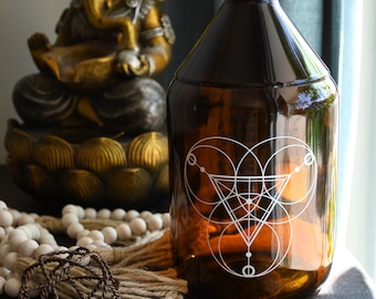 Bursztynowa szklana butelka na wodę | Święta Geometria, naczynie laboratoryjne