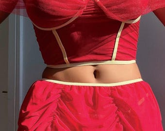 Sheer Ribbon Corset Fantasy Lingerie – Red by Seralina