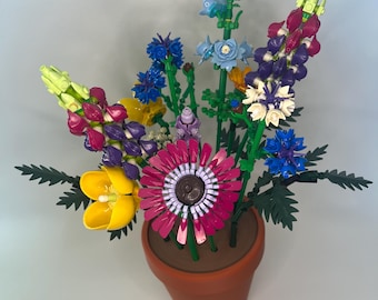 3D Printed Botanical Flower Pot Display Large -  Brick-inspired for sets like Wild Flower or Pretty in Pink (15+ Stem)