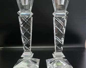 Vintage Shannon Crystal ~ Candlestick Holders ~Geometric Diamond Cut