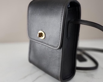 Vintage COACH Scooter Bag Black Leather Crossbody 80's 90's Pre-Style Numbers