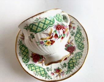 English Cup and Saucer with Doves - Elegant Tea cup - Dovedale Pattern Green - Elizabethan - Made in England - Immaculate