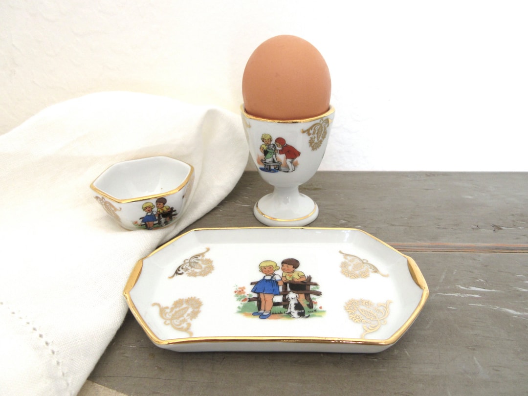 Limoges Egg Cup Set Porcelain Egg Set for Children 3 Pieces Egg Cup