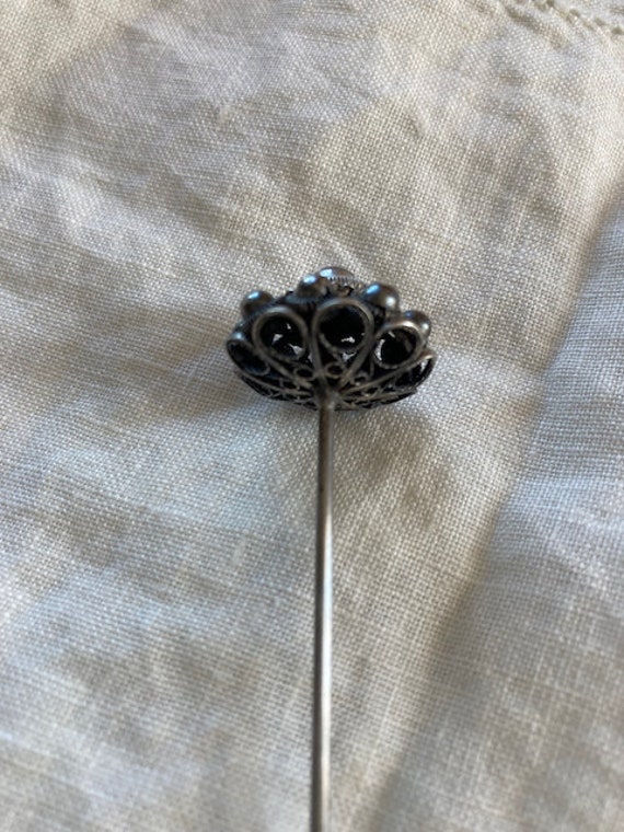 Antique Victorian Silver Filigree Hat pin - Silve… - image 7