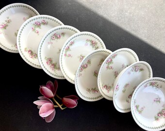 Antique Limoges Bowls with Roses - Set of 8 - J.B.T.and Cie - Made in France