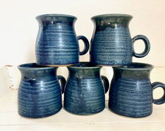 Scottish pottery mugs - Signed Culloden pottery - Blue mugs - Pottery mugs - Scottish ceramics - set of 5