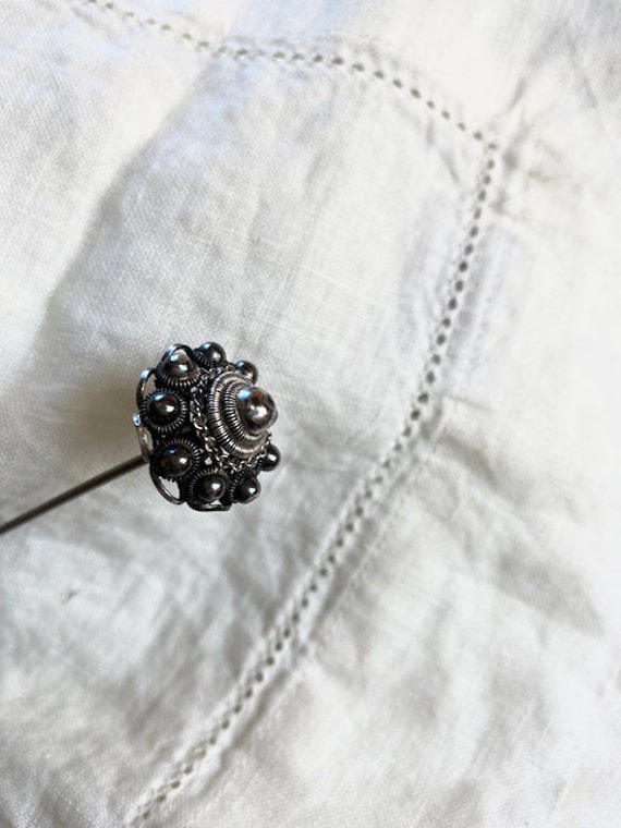 Antique Victorian Silver Filigree Hat pin - Silve… - image 8