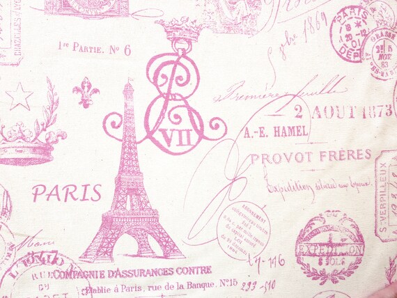 Paris Print Fabric By The Yard Pink Eiffel Tower Pink Etsy