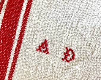 Vintage/Antique French Linen (Hemp) Dish towel - Monogram AD - Made in France -