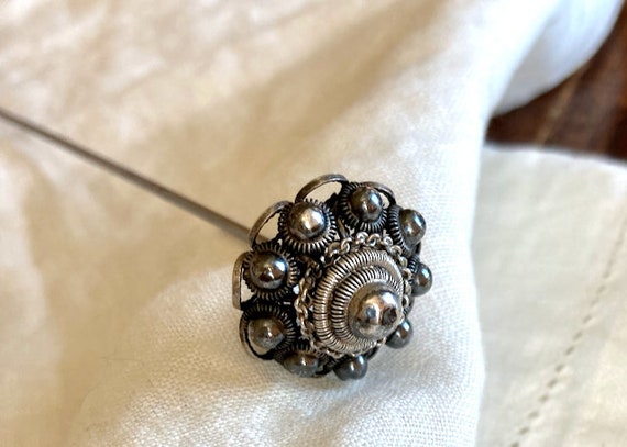 Antique Victorian Silver Filigree Hat pin - Silve… - image 1