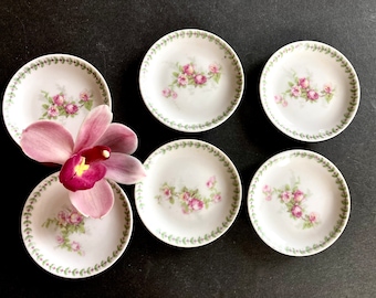 Antique Limoges small plates with roses - Set of 6 - J.B.T.and Cie - Made in France early 20th century