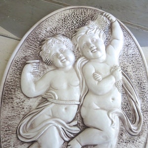 Vintage Italian Cherubs Bas Relief Plaque Capodimonte Wall Art made in Italy image 1