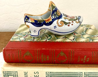 Antique French faience miniature shoe with Rouen Crest - Jules Verlingue - Early 20th - made in France