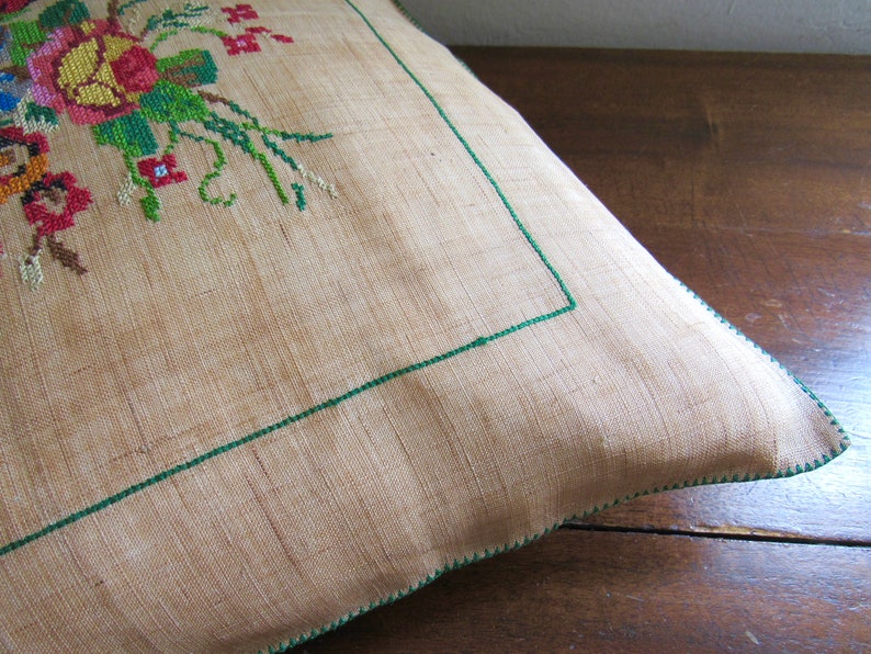 Vintage embroidered pillowcase on tinted cotton  floral image 0