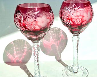 Verres à vin taillés en verre transparent - Cranberry - Nachtman Traube - Fabriqués en Allemagne