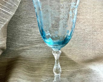Fostoria Navarre Blue Large Claret Glass - Handblown wine glass - Made in USA