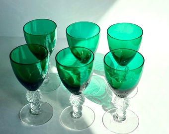 Vintage Morgantown crystal glasses - Crystal Golf Ball Pattern - Green glasses - Made in USA