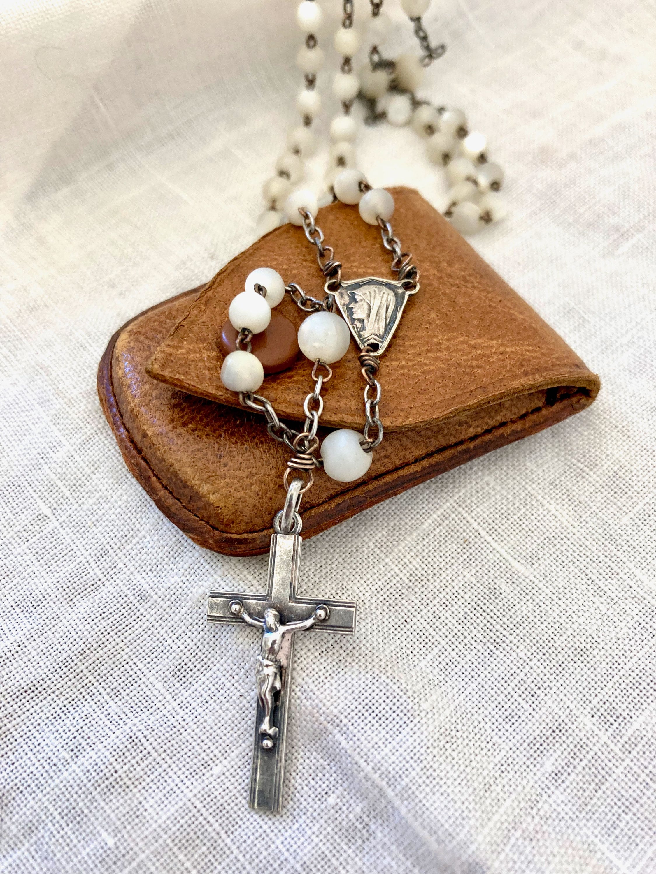 Vintage French Rosary Mother of Pearl Rosary Rosary With