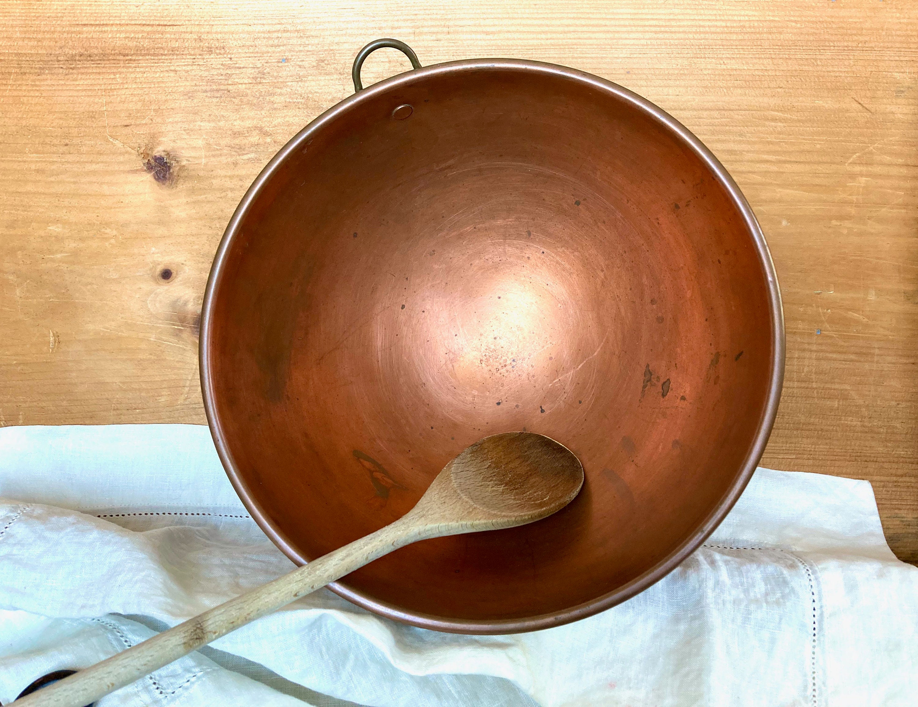 Vintage 1980s Copper Mixing Bowl With Brass Hanging Ring, Retro
