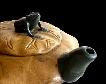 Petite théière Yixing Zisha faite main - Grenouille en forme de feuille de lotus