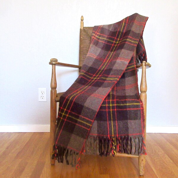 Vintage Wool Throw, Fall colors, Wool Blanket with fringes 55x 52 , Faribo, Vintage Wool Plaid