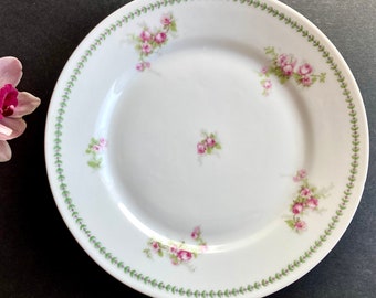 6 Antique Limoges Dinner Plates with Roses - Pink Plates - JBT and Cie - Touze - Set of 6 - Shabby Table - Made in France