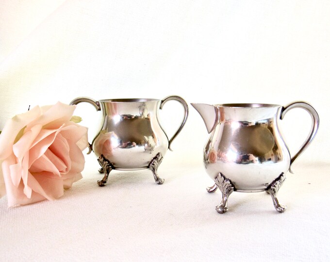 Pewter Creamer and Sugar Set New England Solid Pewter Carr Craft 3209