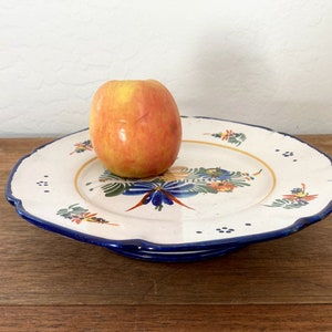 Antique French Pedestal Plate - Antoine Montagnon Plate - Montagnon Nevers - Hand painted Plate Stand - Made in France 1900s
