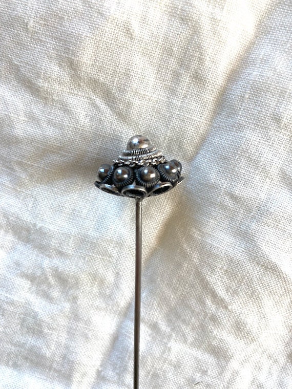 Antique Victorian Silver Filigree Hat pin - Silve… - image 6