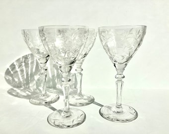 Vintage Crystal Cocktail Glasses - set of 4 - Cut Crystal - Rock Sharpe - Circa 1937 - Mint Condition