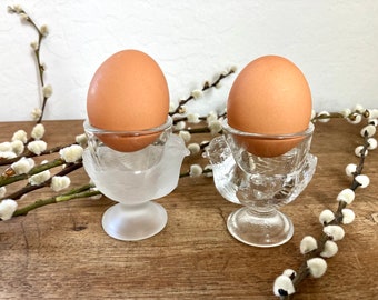 Chicken Egg Cups Clear /Frosted Glass- set of 2 - made in France