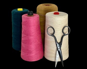 Bobines de fil vintage - Écru/sarcelle/rose foncé/moutarde - Made in USA