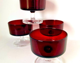 French Ruby Red Glasses - Made in France by Arcoroc - Champagne/ Sorbet...70s - Mint