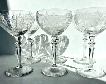 Vintage Crystal Coupe Champagne - set of 6 - Cut Crystal - Rock Sharpe - Circa 1937