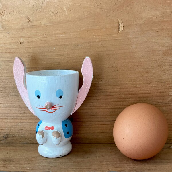 Vintage Wooden Eggcup - Bunny Eggcup - Sevi Italy - 1960