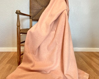 Vintage Wool Blanket - 68' x 76" - Satin Binding Wool Blanket - Large Wool Blanket - Salmon Pink Blanket