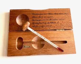 French Wine Thermometer in Wooden Box - Barware Accessory