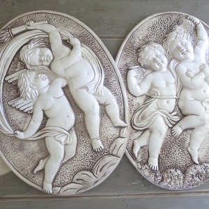 Vintage Italian Cherubs Bas Relief Plaque Capodimonte Wall Art made in Italy image 5