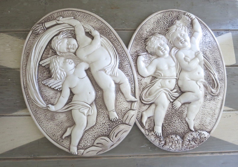 Vintage Italian Cherubs Bas Relief Plaque Capodimonte Wall Art made in Italy image 5