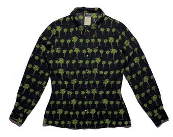 Camisa vintage Versace para mujer con estampado de palmeras