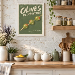 Olives de Provence Print, French Kitchen Wall Art, Olive Poster, Green Kitchen Decor, Martini Olive Art, Food Print, Framed or Unframed