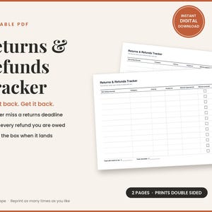 Returns and Refunds Tracker Printable, Online Shopping Return Log, Refund Checklist PDF, A4 Instant Download, Money Organiser