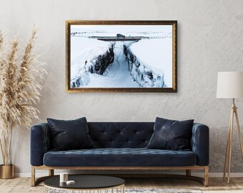 Iceland Snow Storm Bridge Print | Highlands Drone Photography | Instant Download Wall Art | Fine Art Digital Print