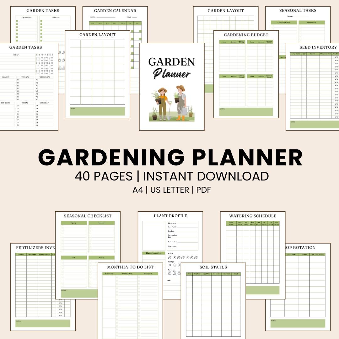 Printable Gardening Planner & Garden Journal PDF | Plant Care Tracker ...