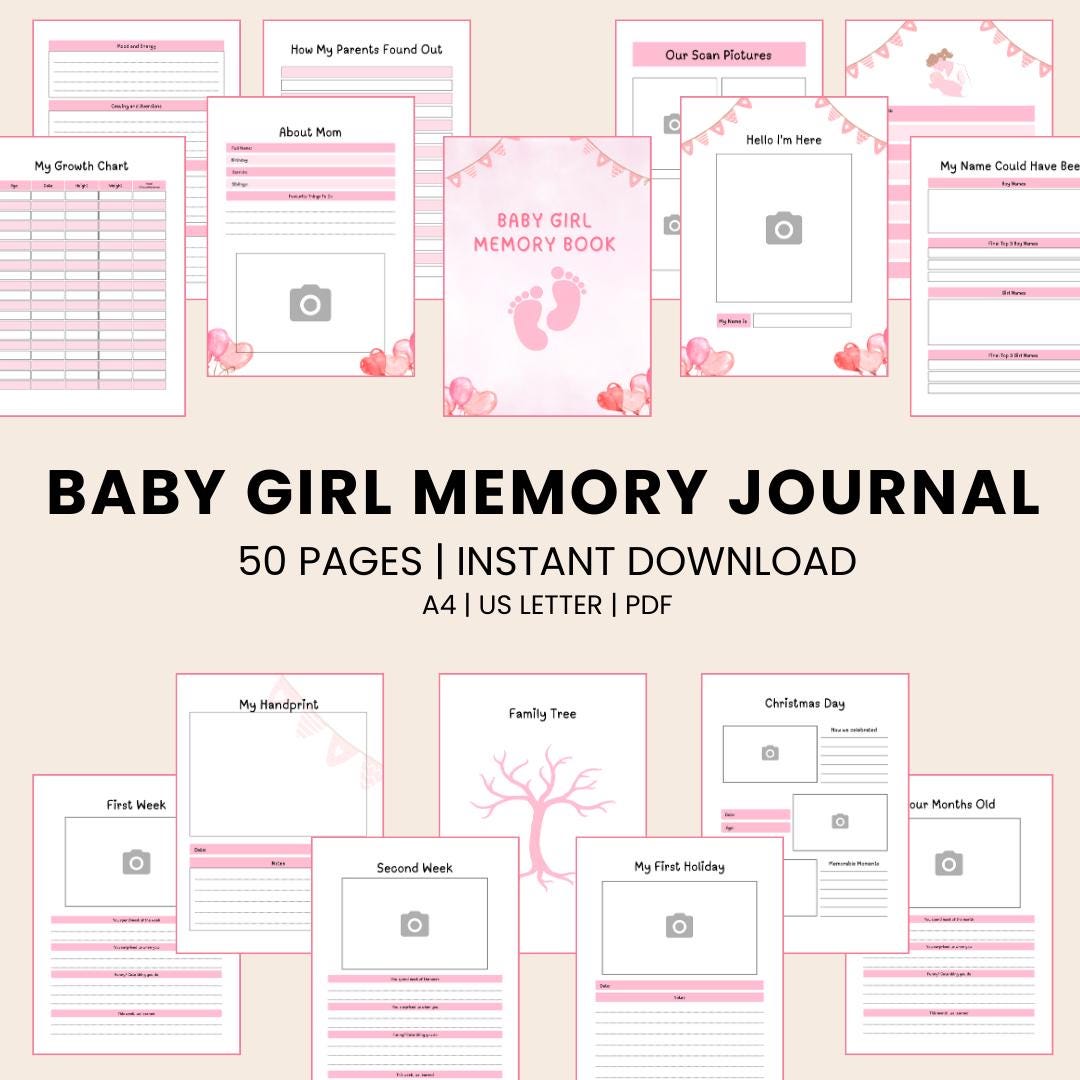 Baby Girl Memory Book Printable | First Year Keepsake Journal | Newborn ...