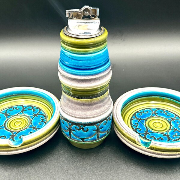 Aldo Londi for Bitossi Lighter Set | Complete --Rare | Rimini Blu Glaze | Signed