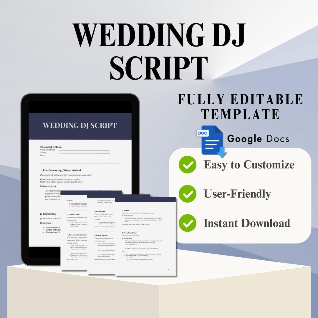 Editable Wedding DJ Script Template, Reception MC Timeline (google Docs ...