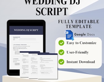 Editable Wedding DJ Script Template, Reception MC Timeline (Google Docs)