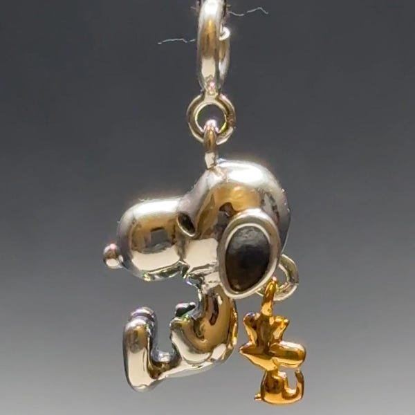 Snoopy Silver Charm with Woodstock gold plating